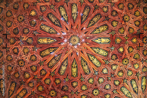 Detail of the wooden ceiling in the royal palace Nazaries of the Alhambra, Granada, Andalucia, Spain