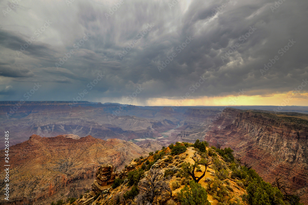 Rain over Grand Canyon at Desert Tower