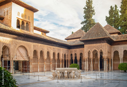 Lions court in the royal palace Nazaries in Alhambra, Granada, Andalucia, Spain photo