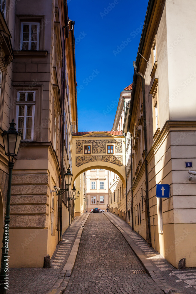 Bridge at Thunovsky palace located on Malostranske namesti in Prague