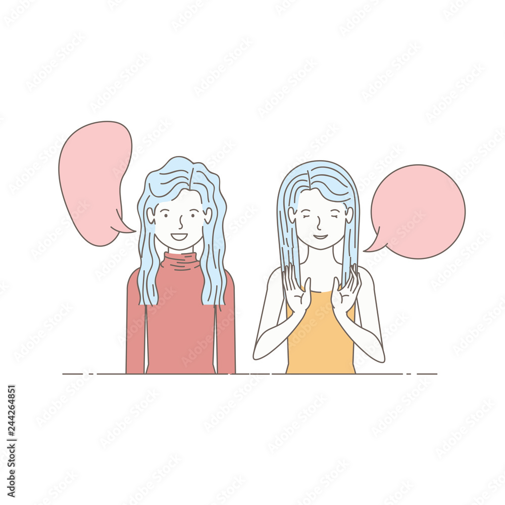young women with speech bubble avatar character young women with speech bubble avatar character