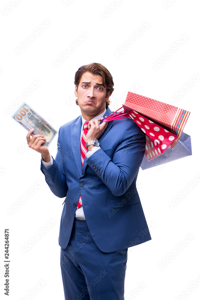 Elegant businessman with bags isolated on white Elegant businessman with bags isolated on white