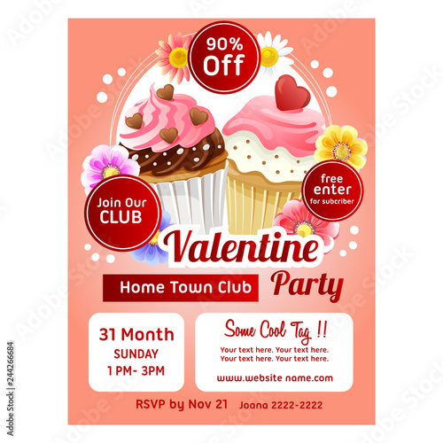 valentine s day poster template with colorful cupcakes
