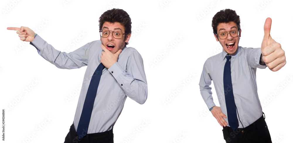 Collage with young businessman on white Collage with young businessman on white