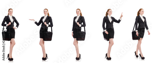 Businesswoman with handbag isolated on white