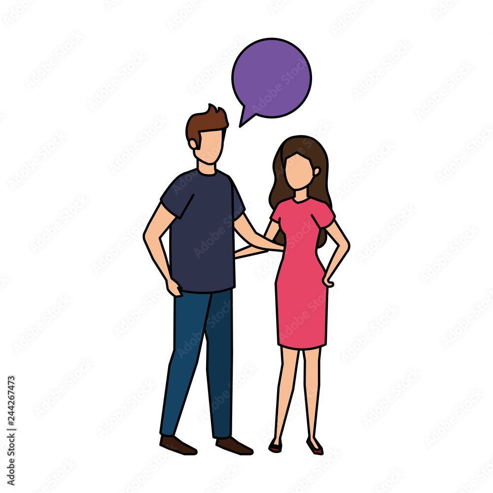 young couple with speech bubble characters young couple with speech bubble characters