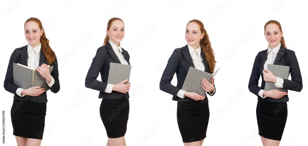 Woman with diary isolated on white Woman with diary isolated on white