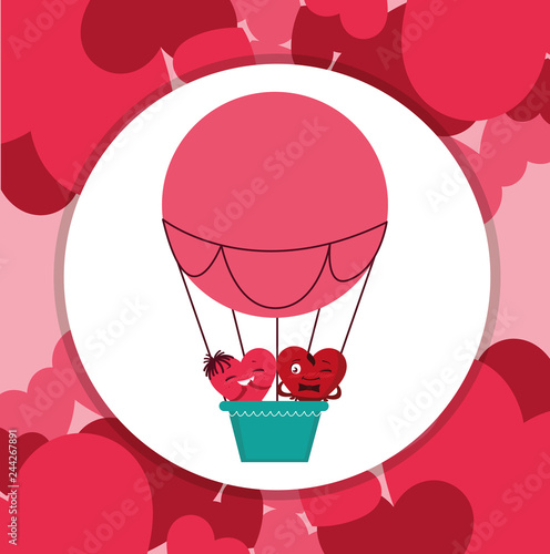 hearts couple flying in balloon air hot