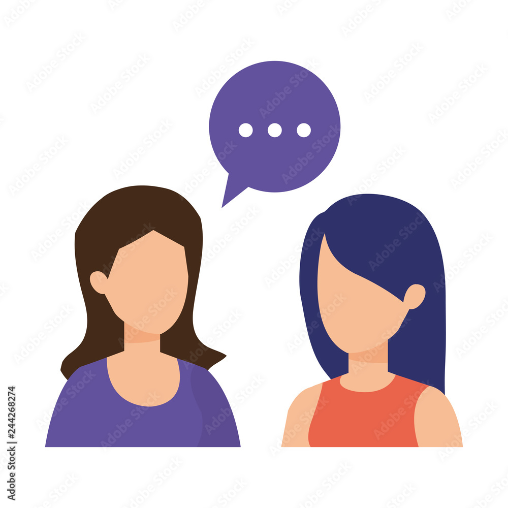 couple of girls with speech bubble couple of girls with speech bubble