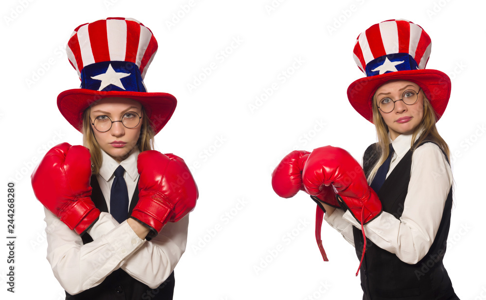 Collage with woman and american hat Collage with woman and american hat