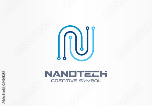 Nanotechnology creative symbol concept. Futuristic letter n, programm, chip abstract business logo. Electronics, computer, digital technology icon