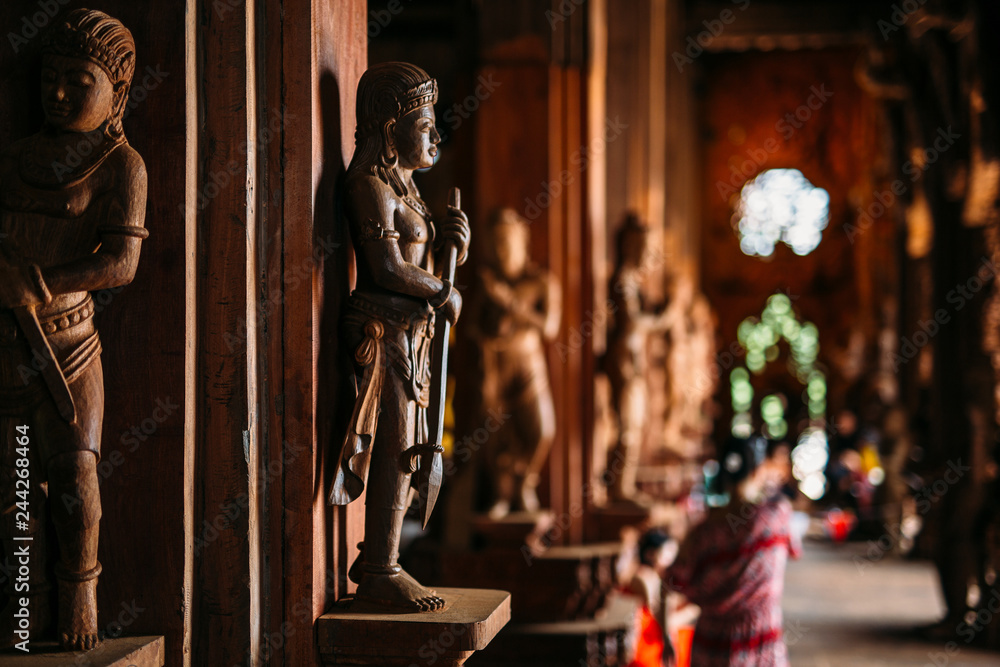 Sanctuary of Truth is a temple construction in Pattaya, Thailand. The sanctuary is an all-wood building filled with sculptures based on traditional Buddhist and Hindu motifs.