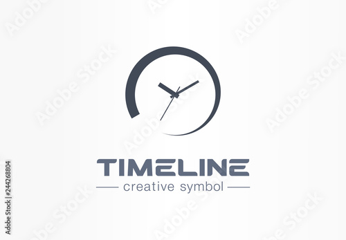 Timeline creative symbol concept. Time start, deadline timer, pending process abstract business logo. Loading watch button, circle clock limit icon.