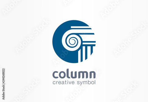 Column creative symbol concept. Capital antique pillar abstract business architect order logo. Ancent museum, bank, library, theater, justice icon