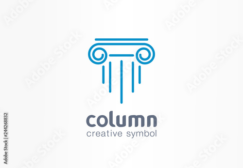Column creative symbol concept. Capital antique pillar abstract business architect order logo. Ancent museum  bank  library  theater  justice icon