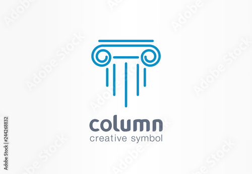 Column creative symbol concept. Capital antique pillar abstract business architect order logo. Ancent museum, bank, library, theater, justice icon
