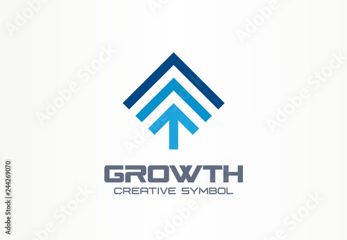 Growth creative symbol concept. Profit increase sign in success abstract business investment logo. Progress arrow analytics chart, grow budget icon.