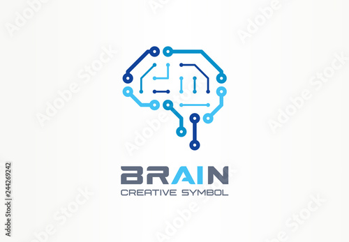 AI brain creative symbol concept. Smart chip, neural network, robot circuit abstract business logo. Cyber mind digit technology, android think icon