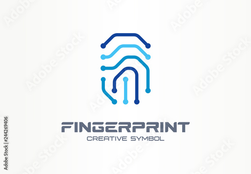 Cyber security creative symbol concept. Digital lock, thumb fingerprint, biometric access control abstract business logo. finger print scanner icon.