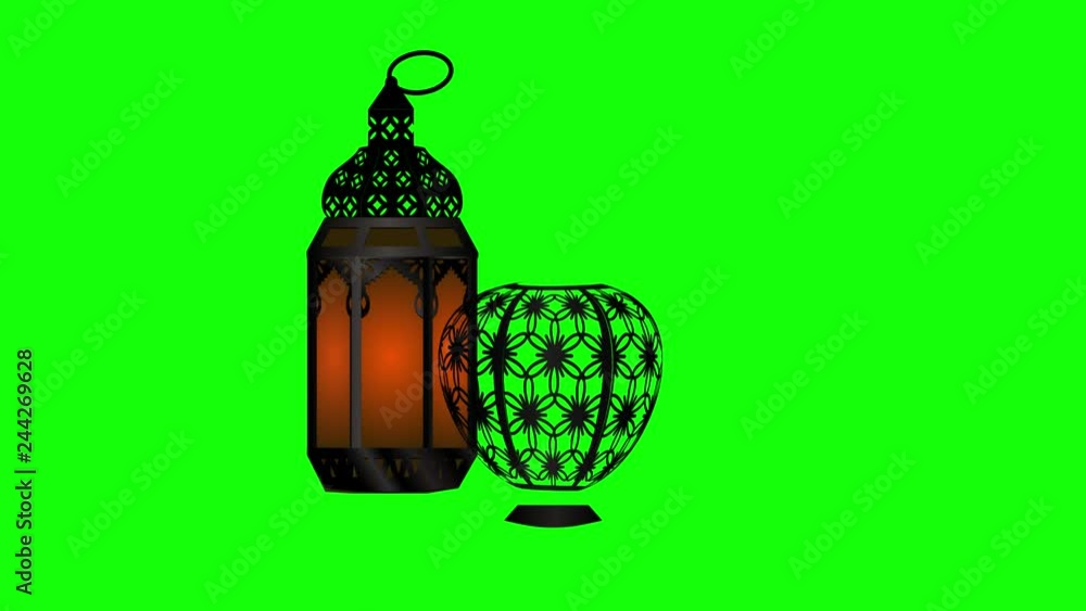Lamp animation. Arabic flavor. Ramadan. Green background