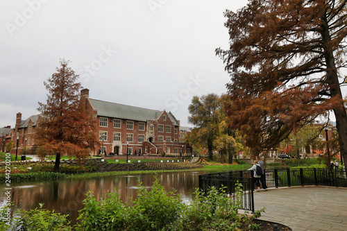 Mirror Lake on the campus of The Ohio State University is a popular landmark.  Recent renovations added extensive landscaping. photo