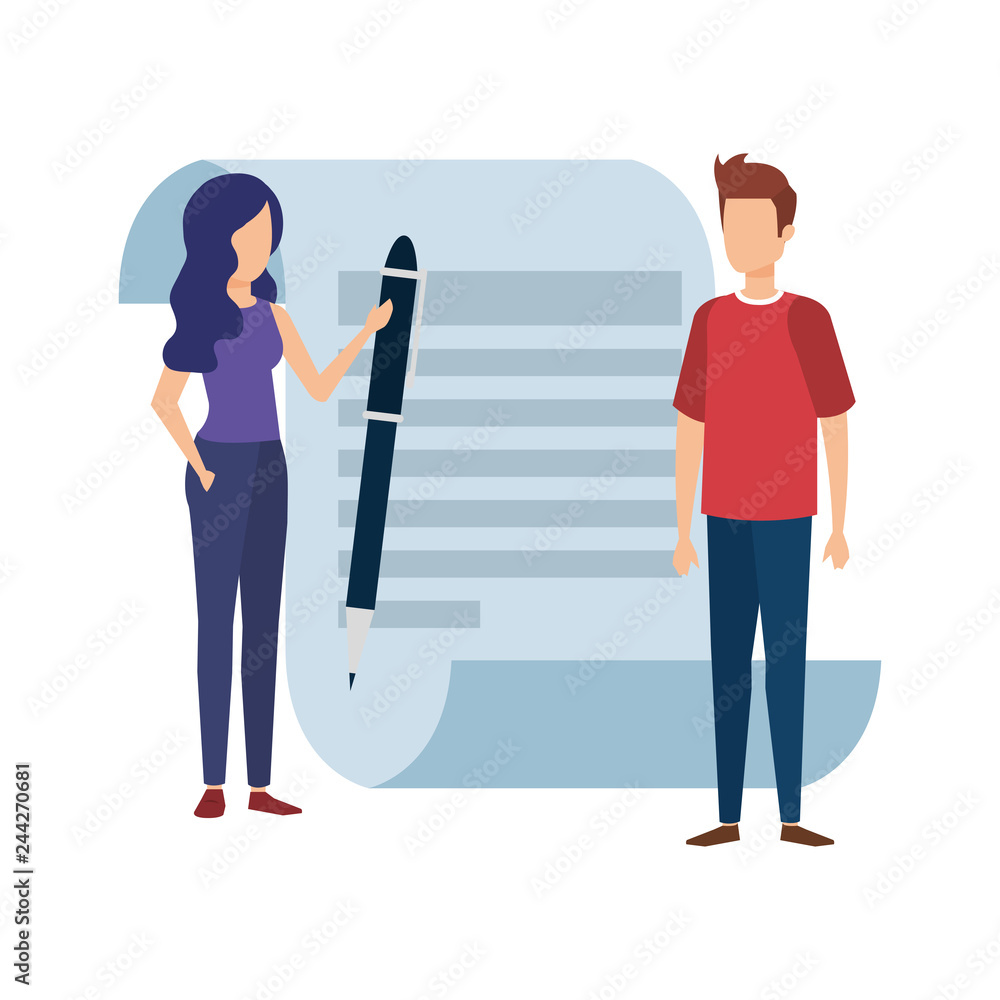 paper document with business person and pen paper document with business person and pen