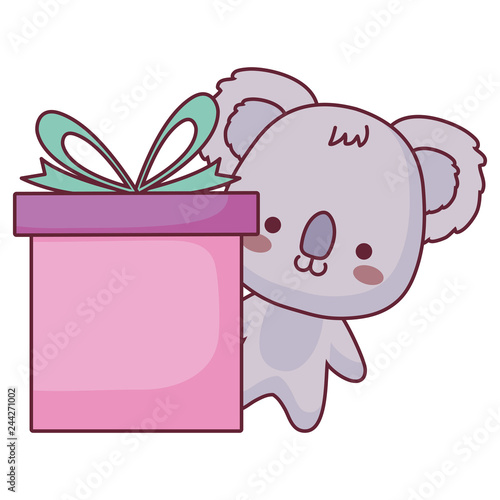 cute and little koala with gift