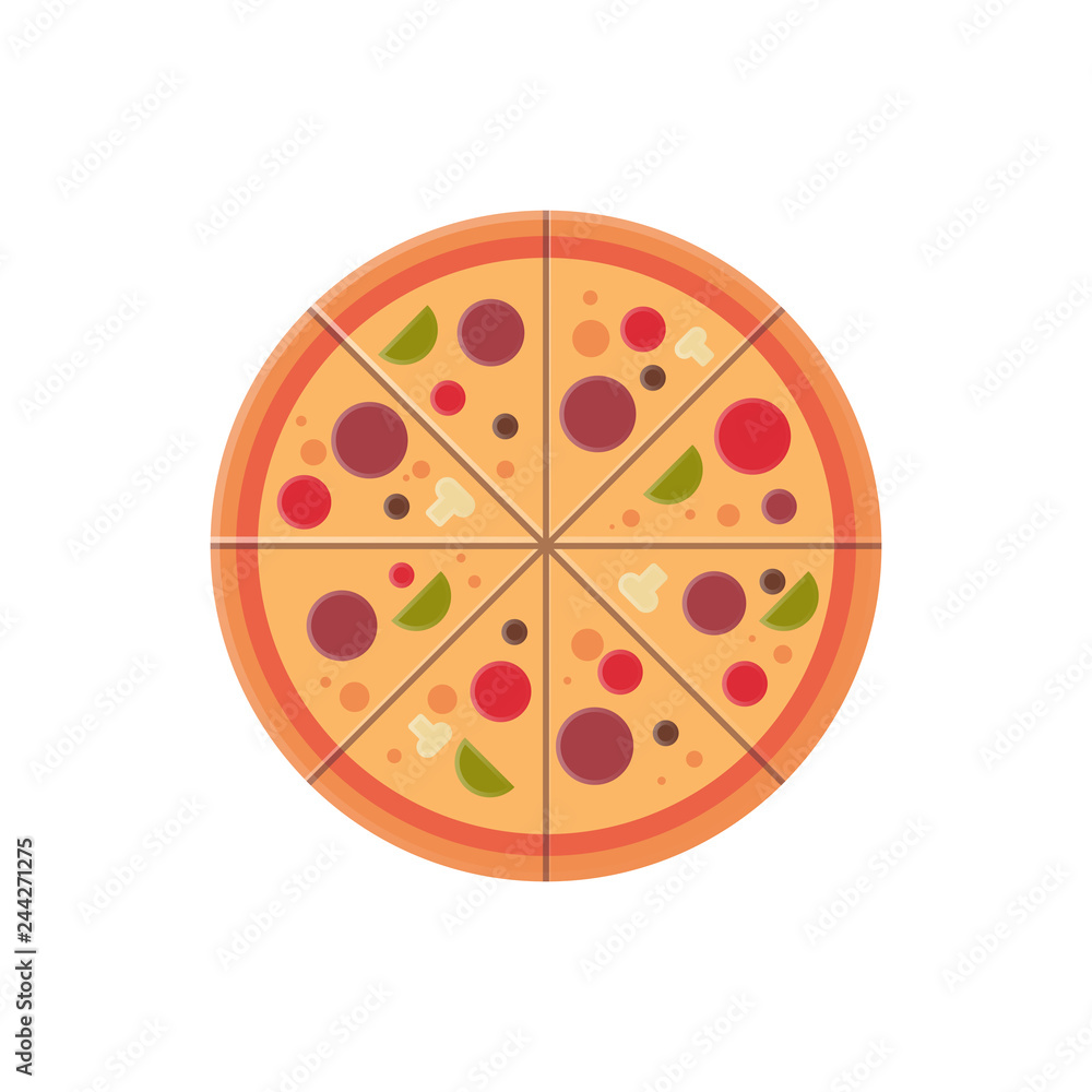 round pizza slices icon fast food menu concept isolated over white background flat