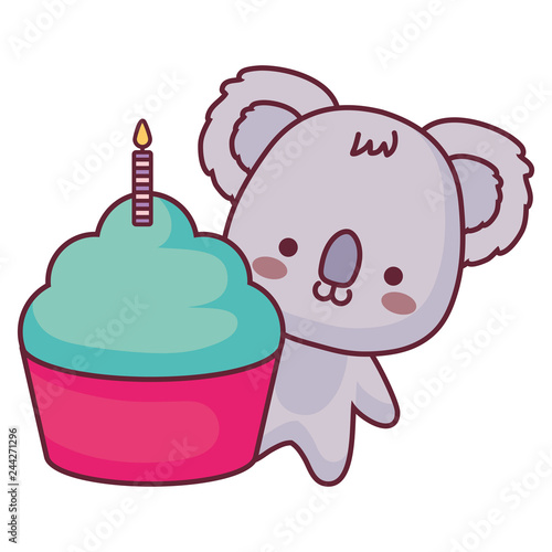 cute and little koala with sweet cake