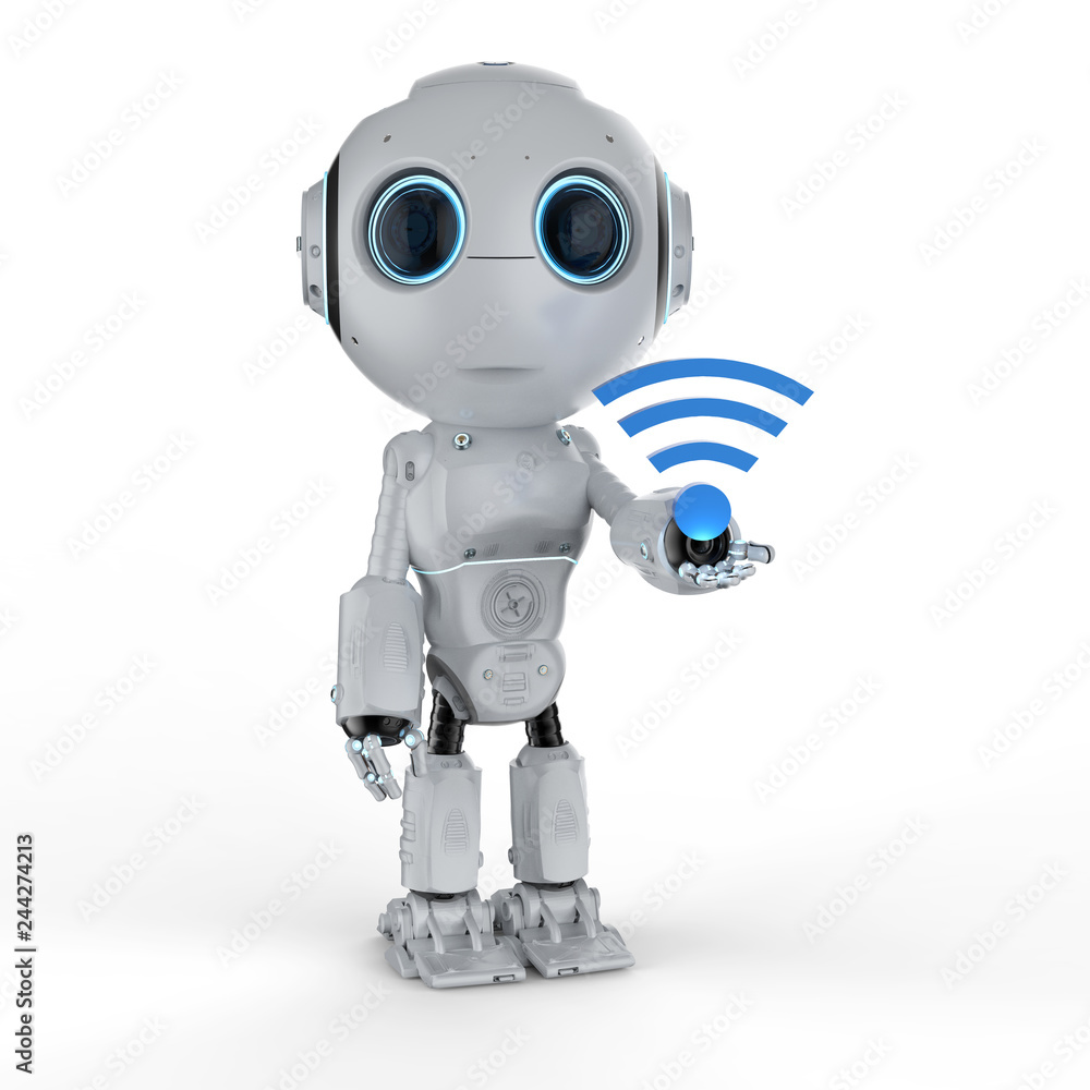 robot with blue wi-fi robot with blue wi-fi