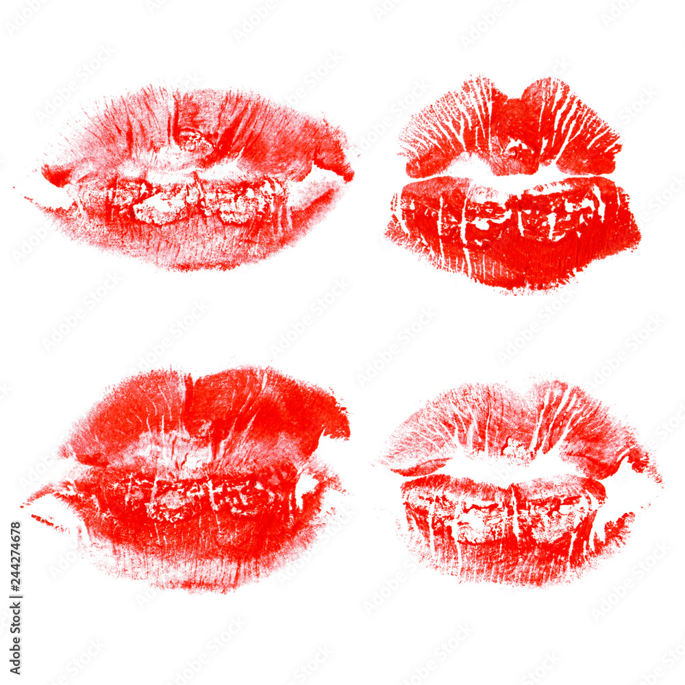 Set imprint kiss red lips isolated on white background Set imprint kiss red lips isolated on white background