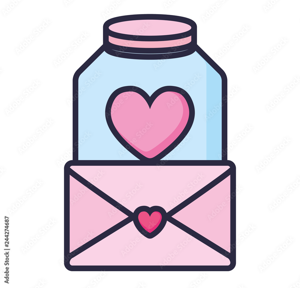 cute mason jar with love hearts and envelope