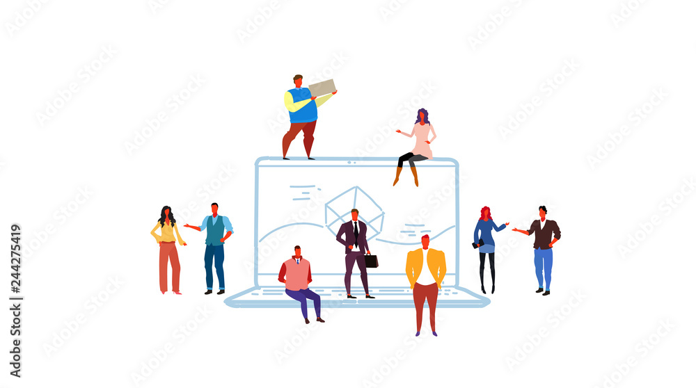 Business people developers group brainstorming laptop screen Business people developers group brainstorming laptop screen