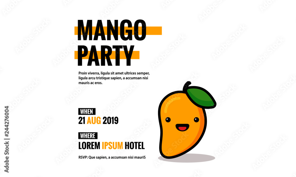 Summer Mango Party Invitation Design with Where and When Details Stock