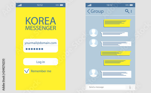 Kakaotalk messenger Korean application for users vector. Internet technology for people to speak