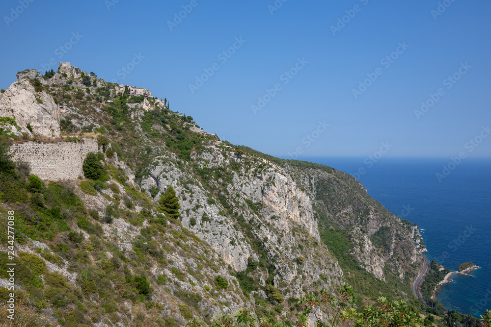 Coastline and road overlooking the mediterranean sea near Nice, south of France