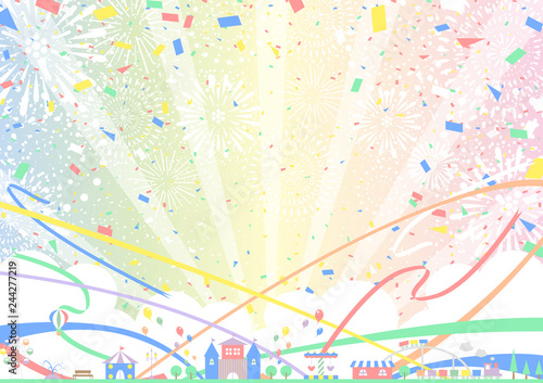 テーマパーク　花火　紙テープ　紙吹雪