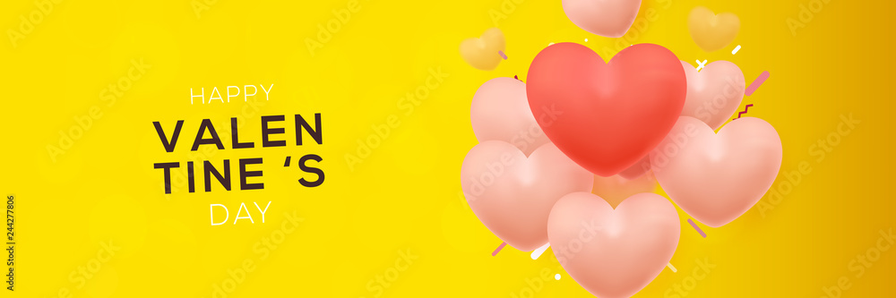 Happy valentines day with heart balloon shape,banner, Background, vector illustrator