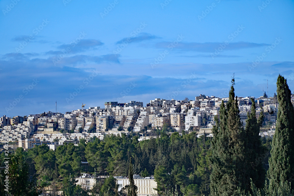 West Jerusalem hillside skyline with modern apartment buildings