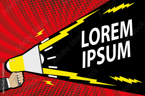 Hand hold megaphone,place for your text, comic pop art retro style background
