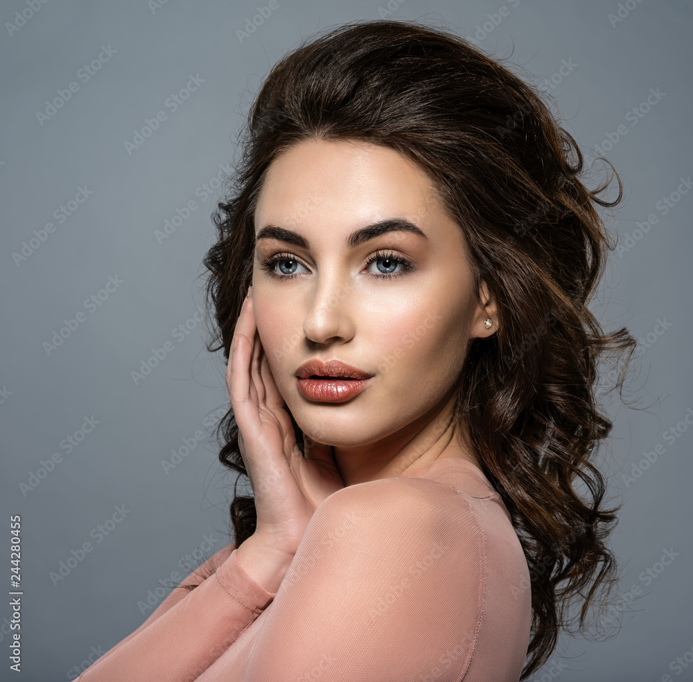 Naklejka premium Beautiful young woman with a long brown hair