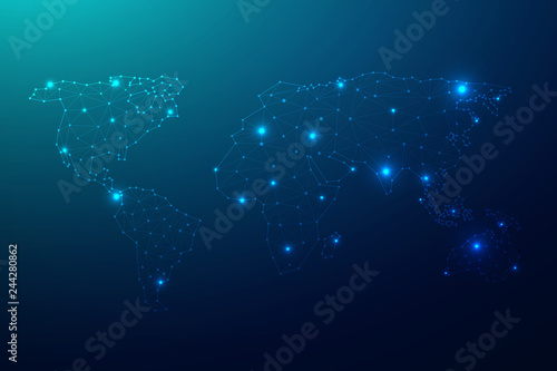 Global network connection with business concept and world map line, vector illustrator