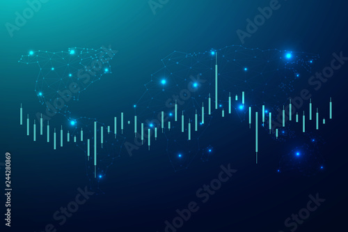 Global network connection with business concept and world map line, vector illustrator