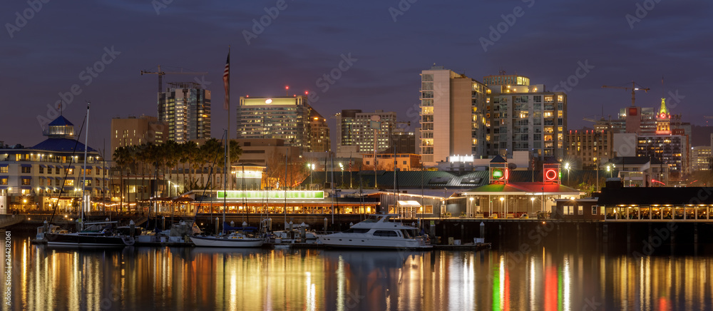 Downtown Oakland via the Alameda Oakland Estuary in the blue hour