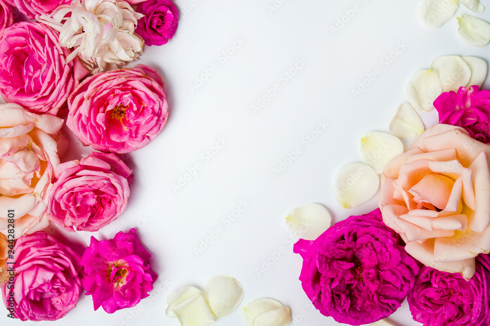 Colorful roses arrangement with copy space
