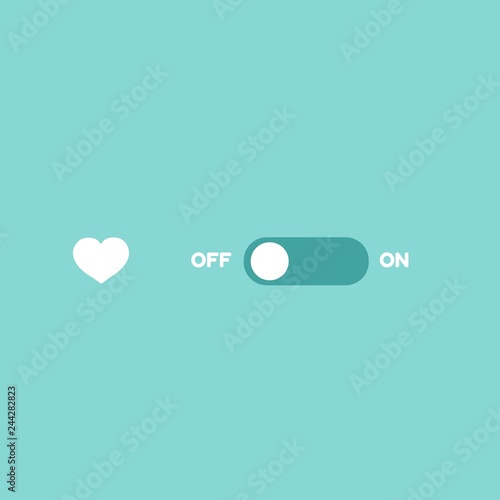 Love switcher. Romantic ON-OFF toggle switch. Valentine Day deactivate.