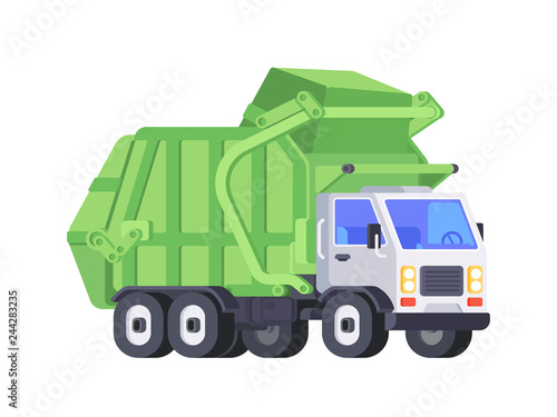 Garbage truck isolated on white background. Vector illustration