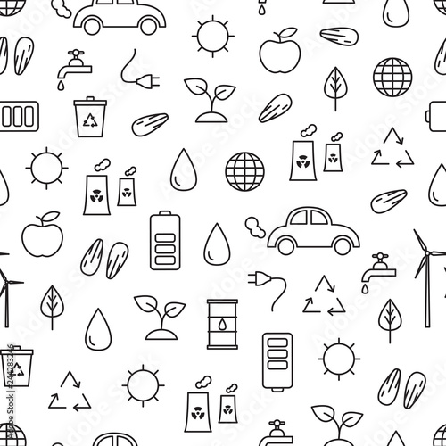 Vector seamless pattern with eco symbols. Ecology seamless pattern.