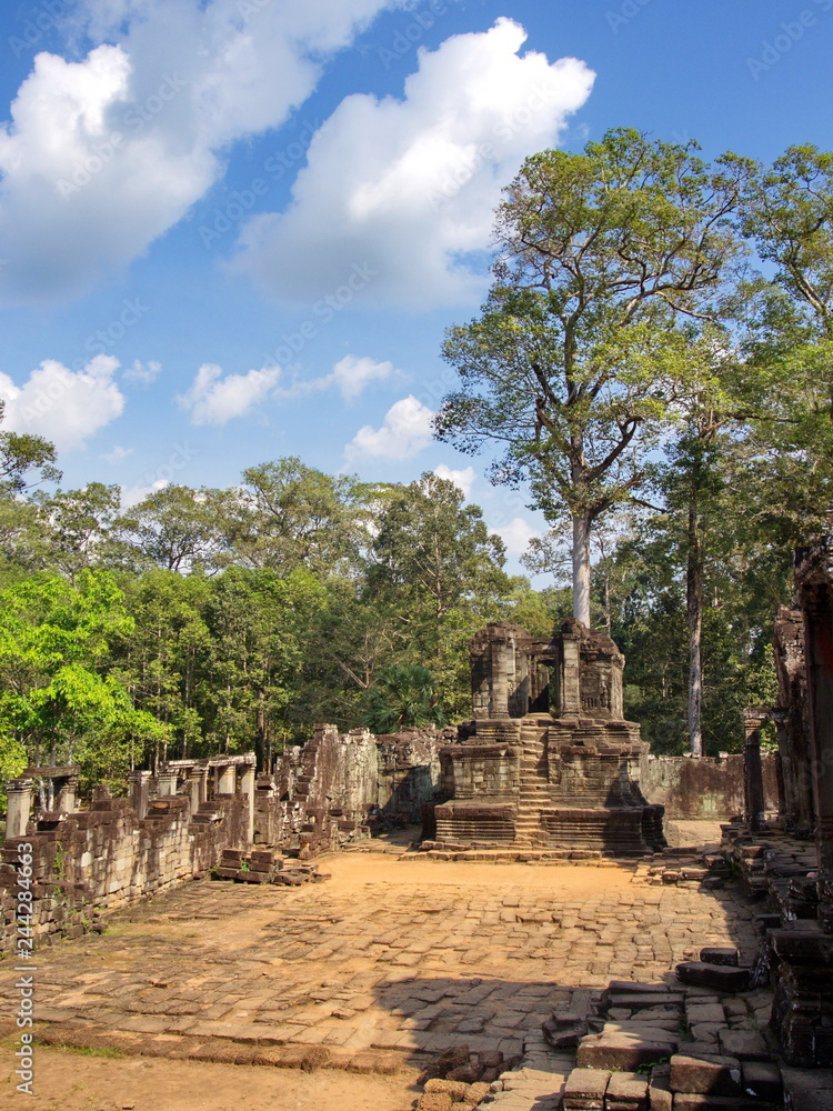 Ta Prohm the temple ruins overgrown with trees at Angkor Wat in Seam Reap City, Cambodia in 2012 , 9th  December.