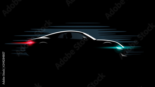 realistic sport super car coupe side view lighting in the dark, vector illustration